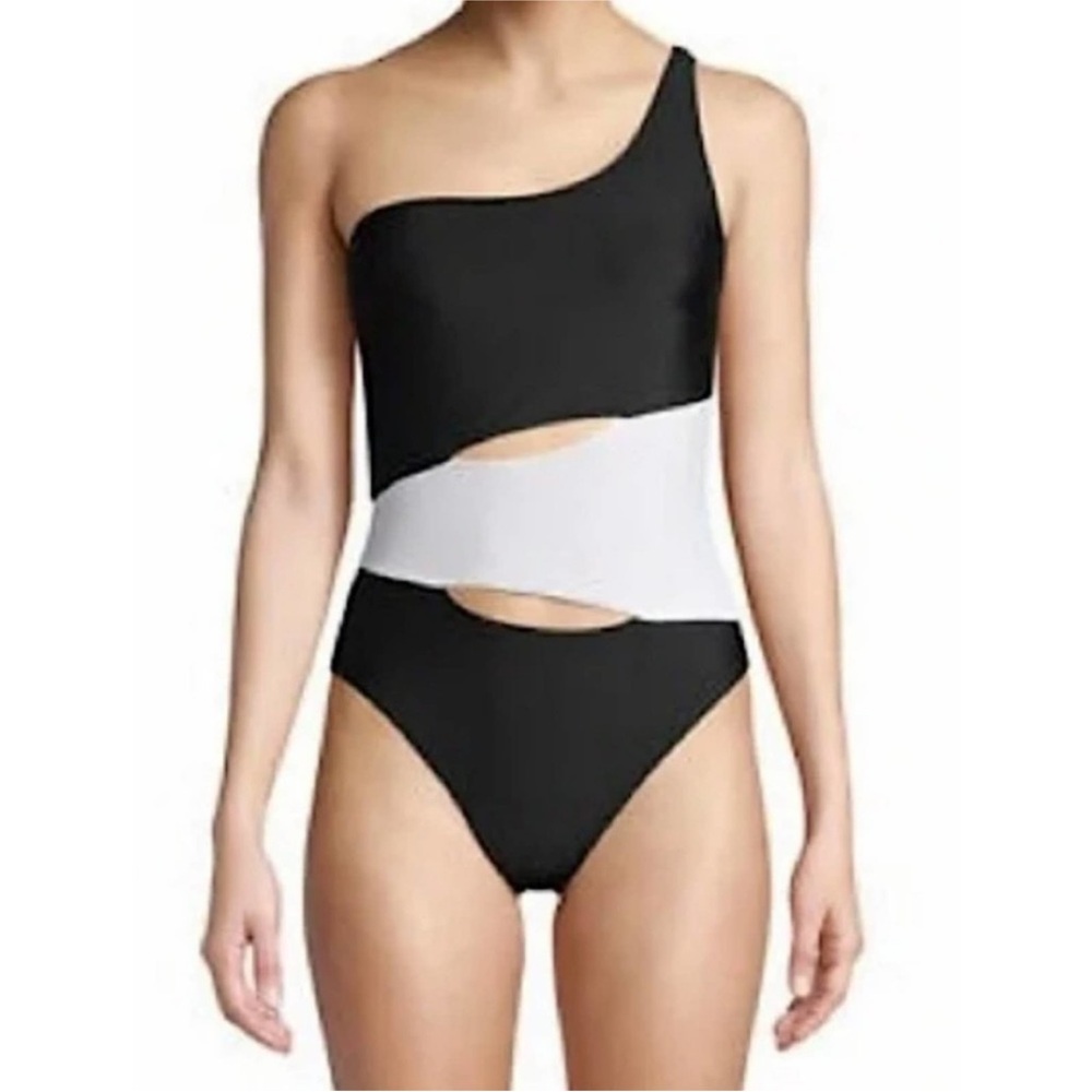 Juicy Couture black & white cutout one shoulder one piece swimsuit